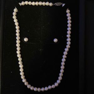 Faux pearl necklace and earrings